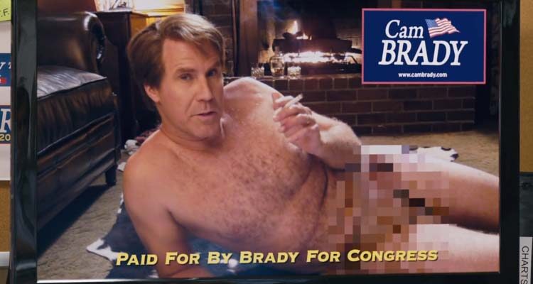The Campaign 2012 Movie Scene Will Ferrell as Cam Brady posing nude for a political ad after fucking his opponent's wife