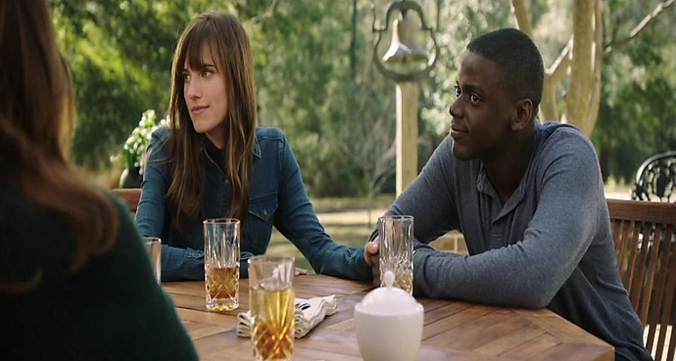 Get Out 2017 Movie Review Daniel Kaluuya as Chris Washington and Allison Williams as Rose Armitage having lunch with her parents scene
