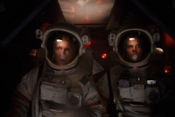 Dark Side of the Moon 1990 Movie Robert Sampson and Will Bledsoe in spacesuits exploring the abandoned spaceship