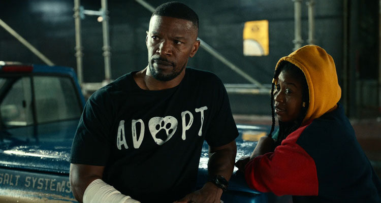 Project Power 2020 Movie Jamie Foxx and Dominique Fishback talking