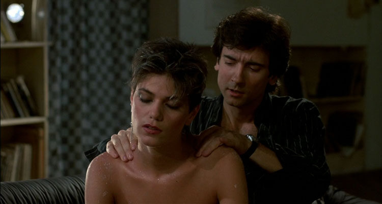 After Hours 1985 Movie Griffin Dunne giving a massage to sexy and half nude Linda Fiorentino