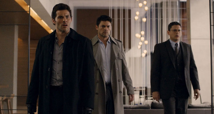 The Loft 2014 Movie James Marsden, Karl Urban and Wentworth Miller looking terrified after they discovered a dead body in their loft