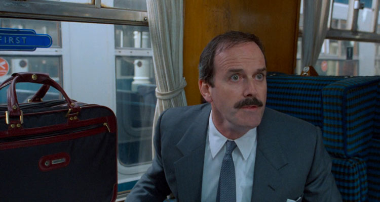 Clockwise 1986 Movie John Cleese realizing he's in a wrong train