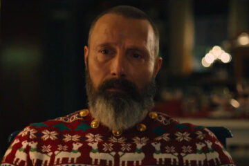 Riders of Justice 2020 Movie Mads Mikkelsen as Markus wearing a Christmas themed sweater