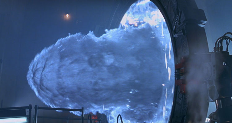 Stargate 1994 Movie Scene The Stargate fully charged shows an eruption of water on its surface