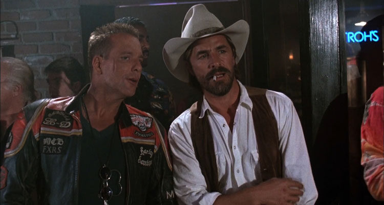 Harley Davidson and the Marlboro Man 1991 Movie Mickey Rourke and Don Johnson in a biker bar