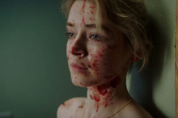 A Good Woman Is Hard To Find 2019 Movie Scene Sarah Bolger as Sarah covered in blood leaning against the wall