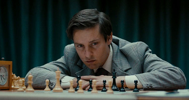 Pawn Sacrifice 2014 Movie Scene Tobey Maguire as Bobby Fischer during his game with Boris Spassky