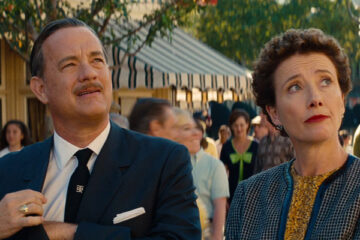 Saving Mr. Banks 2013 Movie Scene Emma Thompson as P.L. Travers and Tom Hanks as Walt Disney while visiting Disneyland
