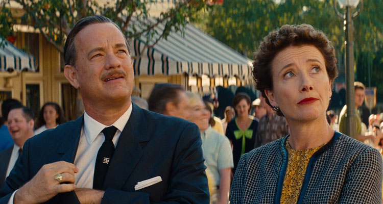 Saving Mr. Banks 2013 Movie Scene Emma Thompson as P.L. Travers and Tom Hanks as Walt Disney while visiting Disneyland