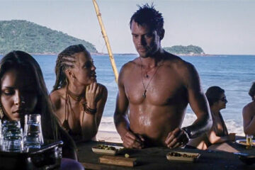 Turistas 2006 Movie Scene Josh Duhamel as Alex and Melissa George as Pru ordering drinks at the beach bar in Brazil