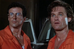 Tango and Cash 1989 Movie Scene Sylvester Stallone as Tango and Kurt Russell as Cash in prison uniforms