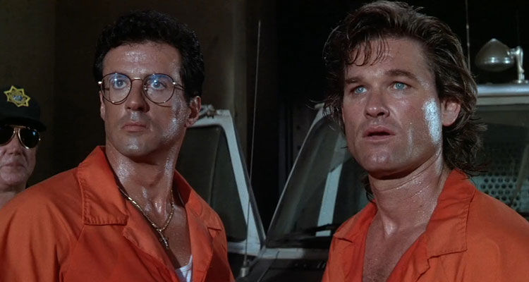 Tango and Cash 1989 Movie Scene Sylvester Stallone as Tango and Kurt Russell as Cash in prison uniforms