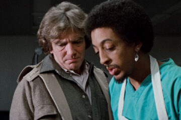 Wolfen 1981 Movie Scene Albert Finney as Dewey and Gregory Hines as Whittington during an autopsy of one of the victims