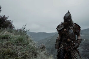 The Head Hunter 2018 Movie Scene The bearded warrior in full armor walking through the valley
