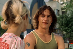 Two Hands 1999 Movie Scene Heath Ledger as Jimmy talking to Rose Byrne as Alex