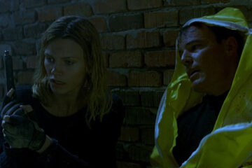 Adrenalin Fear the Rush 1996 Movie Scene Natasha Henstridge as Delon and Andrew Divoff as Sterns talking in the tunnel