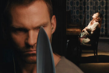 Bloodline 2018 Movie Scene Seann William Scott as Evan holding a knife