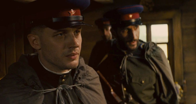 Child 44 Movie Scene Tom Hardy as Leo Demidov and Fares Fares as Alexei in their Soviet uniforms