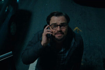 Dont Look Up 2021 Movie Scene Leonardo DiCaprio as Dr. Randall Mindy looking at the asteroid while on the phone
