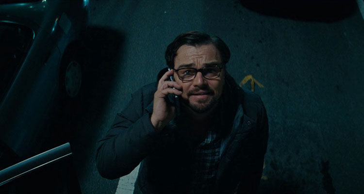 Dont Look Up 2021 Movie Scene Leonardo DiCaprio as Dr. Randall Mindy looking at the asteroid while on the phone