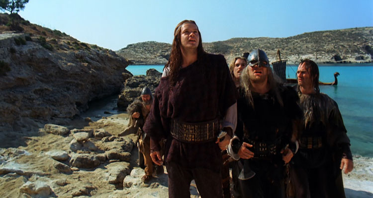 Erik The Viking 1989 Movie Scene Tim Robbins as Erik and the rest of the Vikings landing on Hy-Brasil for the first time