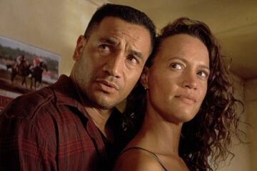 Once Were Warriors 1994 Movie Scene Temuera Morrison as Jake hugging Rena Owen as Beth