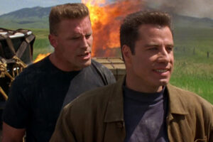 Broken Arrow 1996 Movie Scene John Travolta as Vic and Howie Long as Kelly discussing their evil plans