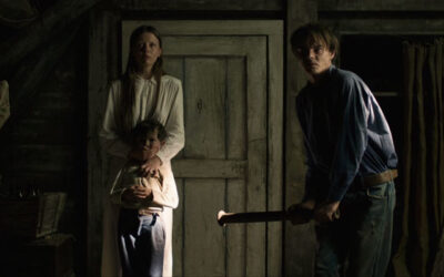 Marrowbone 2017 Movie Scene Charlie Heaton as Billy holding a pipe in the attic with Mia Goth as Jane and Matthew Stagg as Sam