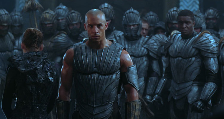 The Chronicles Of Riddick 2004 Movie Scene Vin Diesel as Riddick wearing a Necromonger armor