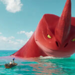 The Sea Beast Movie 2022 Scene Red Bluster helping Maisie and Jacob sail their little boat