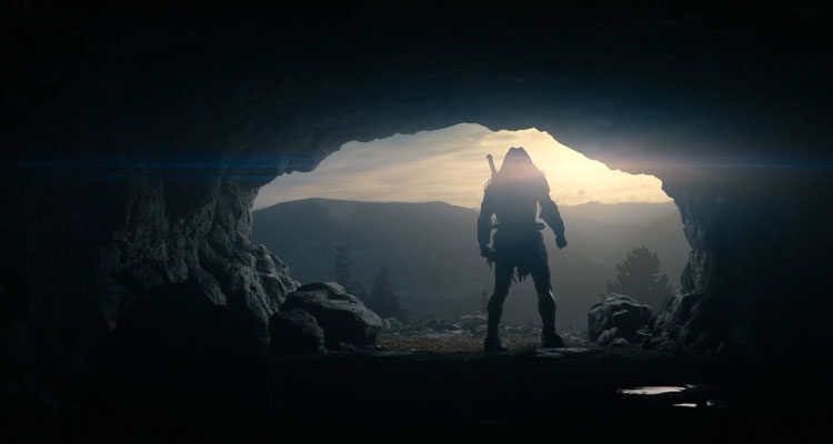 Prey Movie 2022 Scene Predator getting ready to leave his cave to hunt