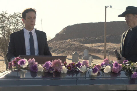 Vengeance Movie 2022 Scene B.J. Novak as Ben giving a eulogy at the funeral