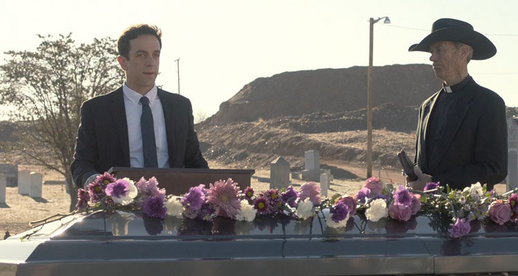 Vengeance Movie 2022 Scene B.J. Novak as Ben giving a eulogy at the funeral