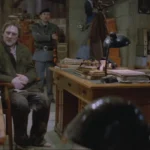 A Pure Formality 1994 Movie Scene Gerard Depardieu as Onoff being interrogated by Roman Polanski as Inspector in a police station in pouring rain