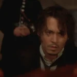 From Hell 2001 Movie Scene Johnny Depp as Inspector Abberline arriving at one of the scenes of Jack the Ripper murders