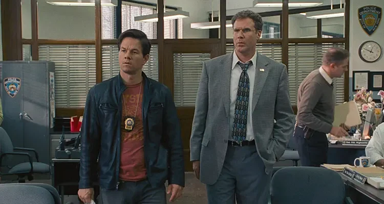 The Other Guys 2010 Movie Scene Will Ferrell as Allen Gamble and Mark Wahlberg as Terry Hoitz in the police station
