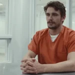 True Story 2015 Movie Scene James Franco as Christian Longo inside prison wearing an orange suit