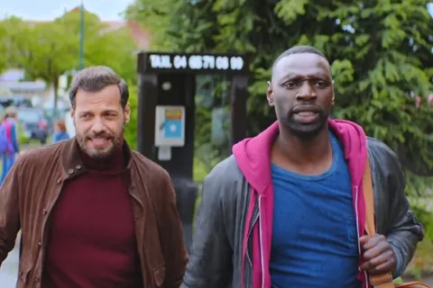 The Takedown 2022 Movie Scene Omar Sy as Ousmane Diakhité and Laurent Lafitte as François Monge