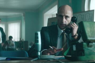 6 Days 2017 Movie Scene Mark Strong as Max Vernon negotiating with the terrorists inside the Iranian embassy