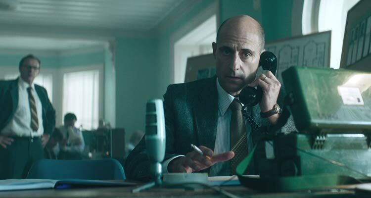 6 Days 2017 Movie Scene Mark Strong as Max Vernon negotiating with the terrorists inside the Iranian embassy