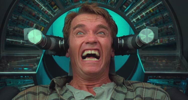 Total Recall 1990 Movie Scene Arnold Schwarzenegger as Quaid getting his memory wiped and screaming