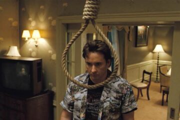 1408 Movie 2007 Scene John Cusack as Mike Enslin in the room 1408 of the Dolphin Hotel with a noose hanging in front of him
