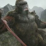 Kong Skull Island 2017 Movie Scene King Kong fighting a giant monster with a huge tongue