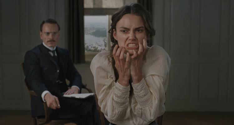 A Dangerous Method 2011 Movie Scene Michael Fassbender as Carl Jung in a psychoanalytical session with Keira Knightley as Sabina Spielrein