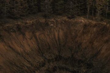 The Hole in the Ground 2019 Movie Scene A giant gaping chasm deep in the Irish forest