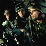 Black Hawk Down 2001 Movie Scene Josh Hartnett as Eversmann with the rest of his squad flying in a helicopter