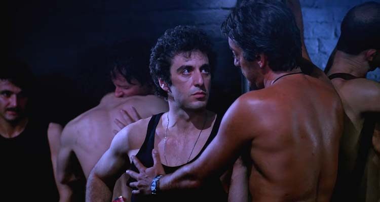 Cruising 1980 Movie Scene Al Pacino as Steve Burns flirting with a visitor of a gay leather club