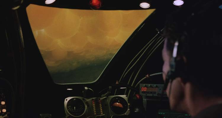 Innerspace 1987 Movie Scene Dennis Quaid as Tuck Pendleton inside his miniature vessel inside Martin Short as Jack Putter's body