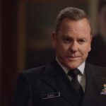 The Caine Mutiny Court-Martial 2023 Movie Scene Kiefer Sutherland as Lt. Commander Queeg, Acting Captain of the U.S.S. Caine on the stand giving his testimony